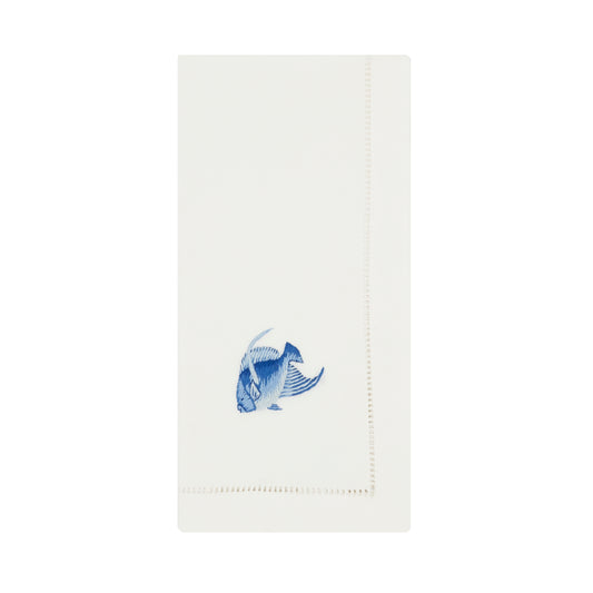 White Embroidered Fish Napkins 100% cotton, 20 Inch Square (6 pcs.)