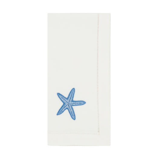 White Embroidered Starfish Napkins 100% cotton, 20 Inch Square (6 pcs.)