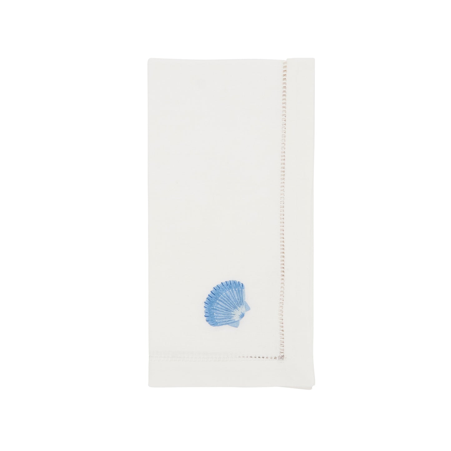 White Embroidered Seashell Napkins 100% cotton, 20 Inch Square (6 pcs.)