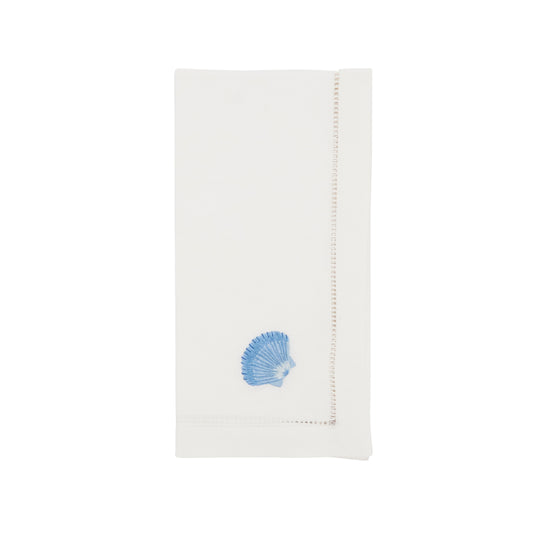 White Embroidered Seashell Napkins 100% cotton, 20 Inch Square (6 pcs.)