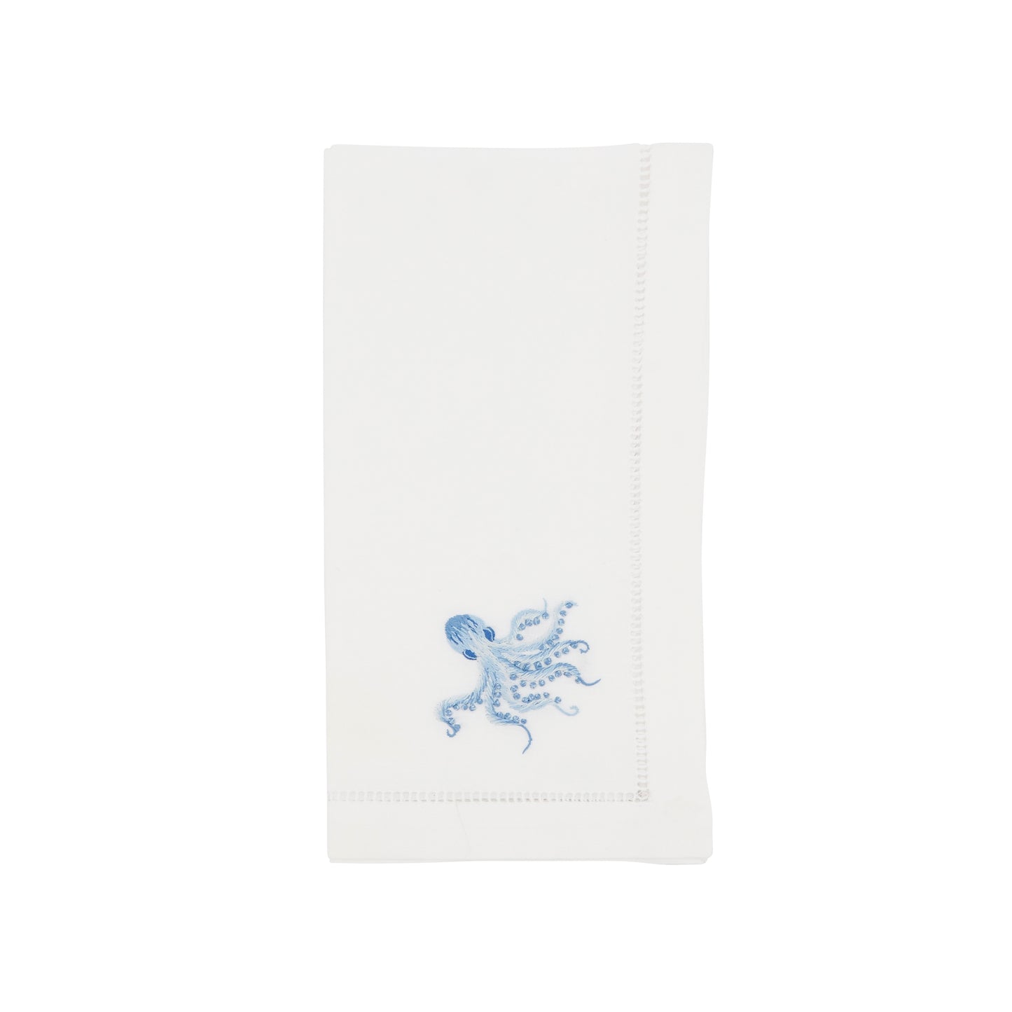 White Embroidered Octopus Napkins 100% cotton, 20 Inch Square (6 pcs.)