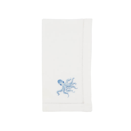White Embroidered Octopus Napkins 100% cotton, 20 Inch Square (6 pcs.)