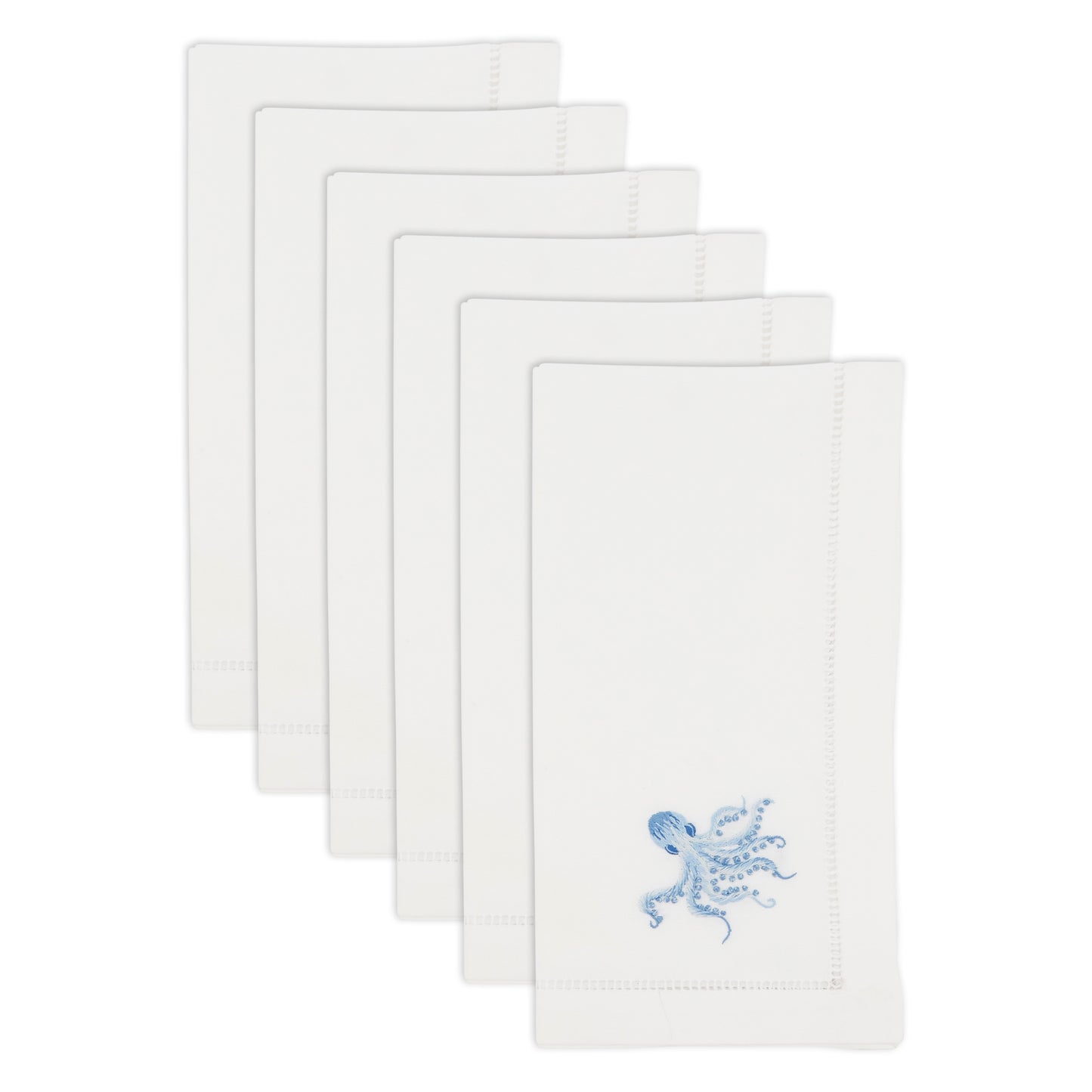 White Embroidered Octopus Napkins 100% cotton, 20 Inch Square (6 pcs.)
