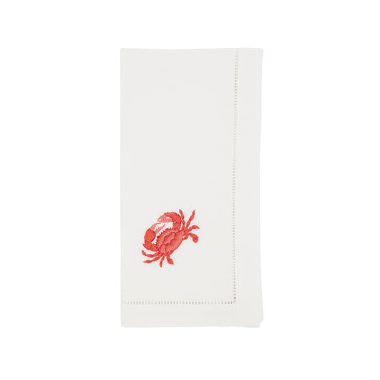 White Embroidered Crab Napkins 100% cotton, 20 Inch Square (6 pcs.)