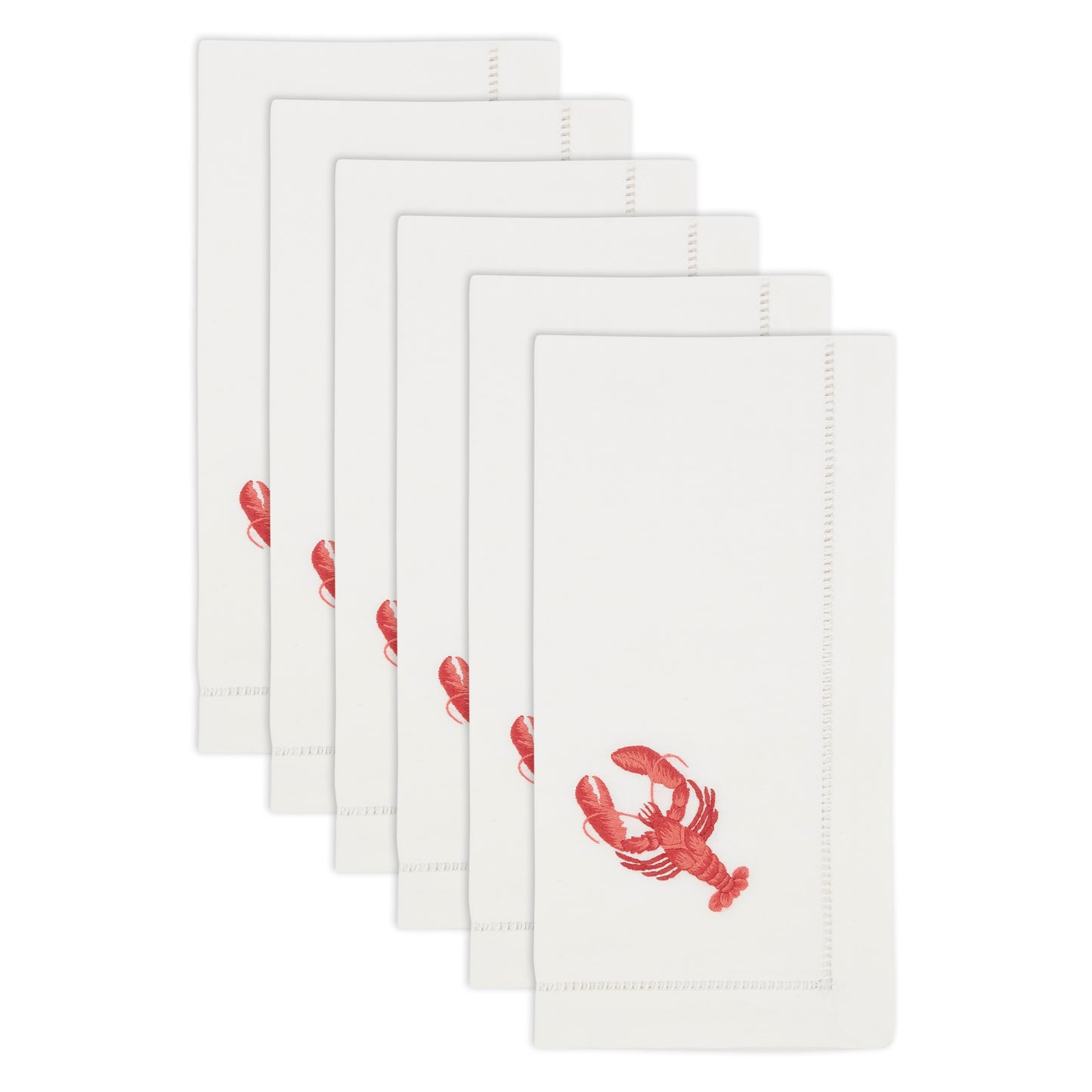 White Embroidered Lobster Napkins 100% cotton, 20 Inch Square (6 pcs.)