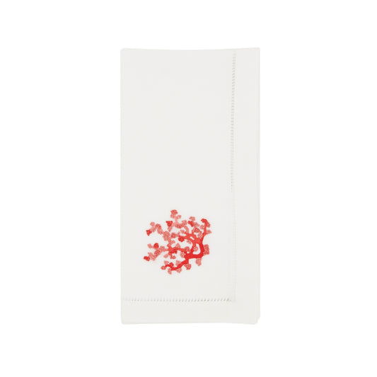 White Embroidered Coral Napkins 100% cotton, 20 Inch Square (6 pcs.)