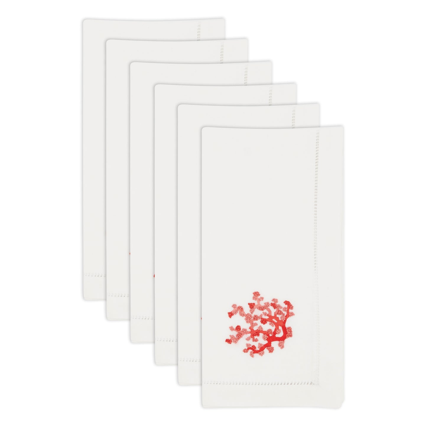 White Embroidered Coral Napkins 100% cotton, 20 Inch Square (6 pcs.)