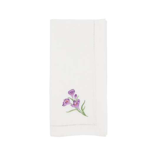 White Embroidered Krokus Napkins 100% cotton, 20 Inch Square (6 pcs.)