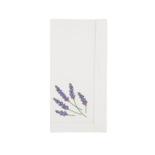 White Embroidered Lavender Napkins 100% cotton, 20 Inch Square (6 pcs.)