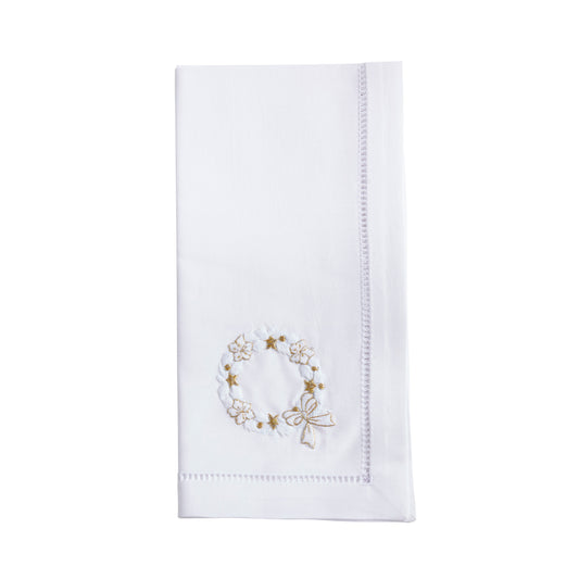 White Embroidered Wreath Napkins 100% cotton, 20 Inch Square (6 pcs.)