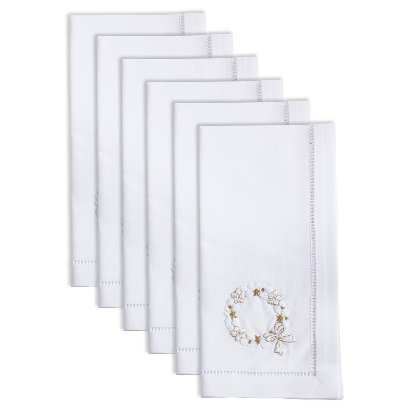 White Embroidered Wreath Napkins 100% cotton, 20 Inch Square (6 pcs.)