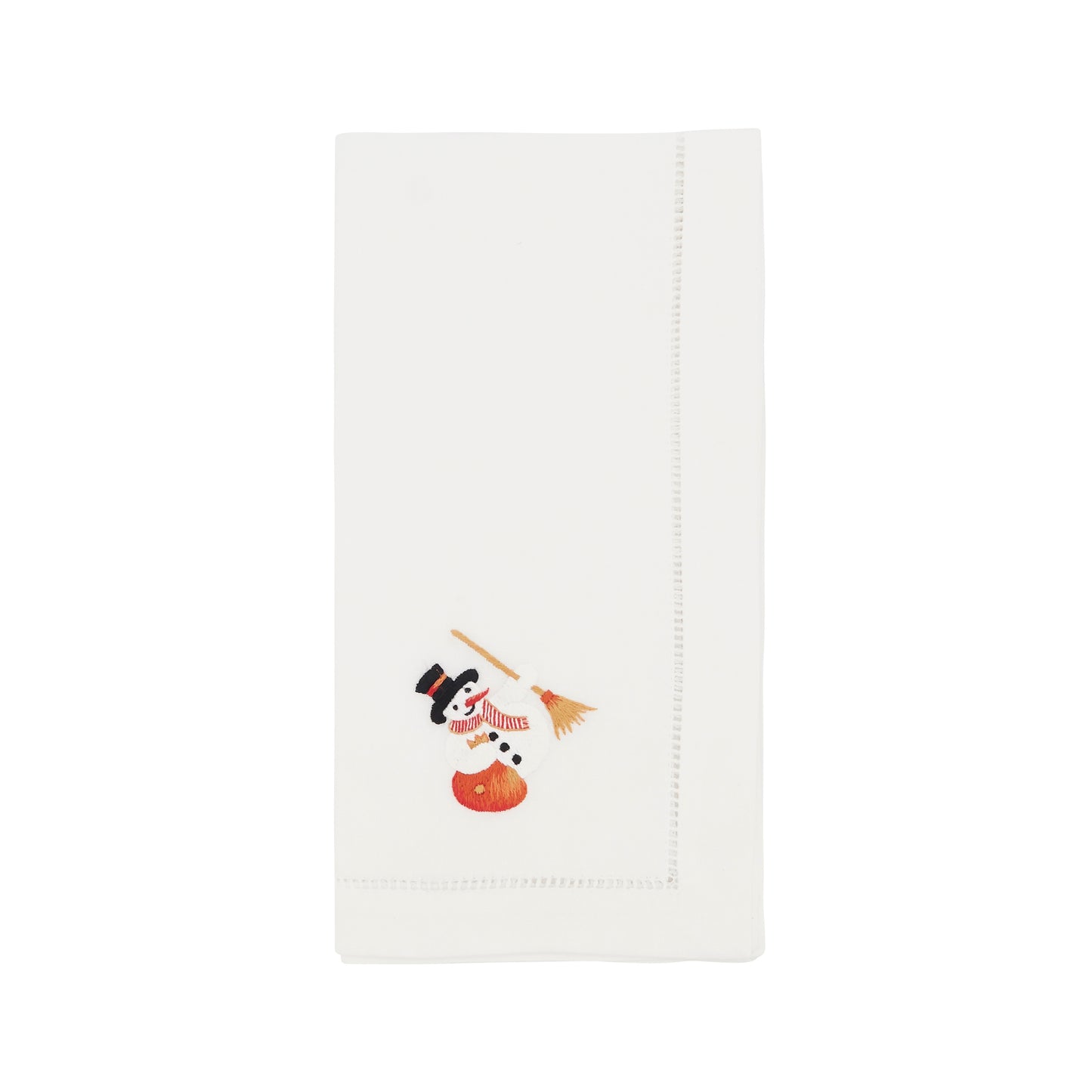 White Embroidered Snowman Napkins 100% cotton, 20 Inch Square (6 pcs.)