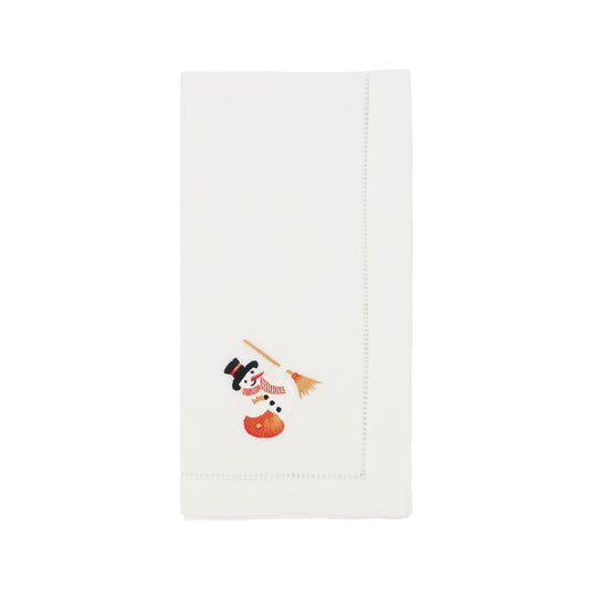 White Embroidered Snowman Napkins 100% cotton, 20 Inch Square (6 pcs.)
