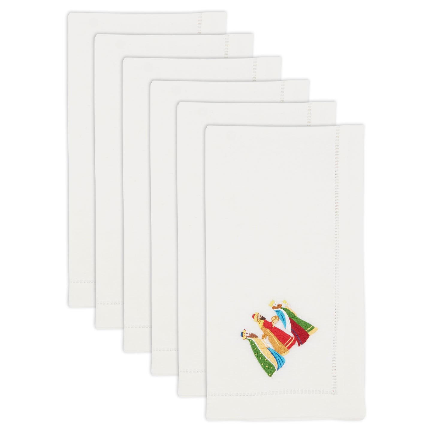 White Embroidered Three Kings Napkins 100% cotton, 20 Inch Square (6 pcs.)