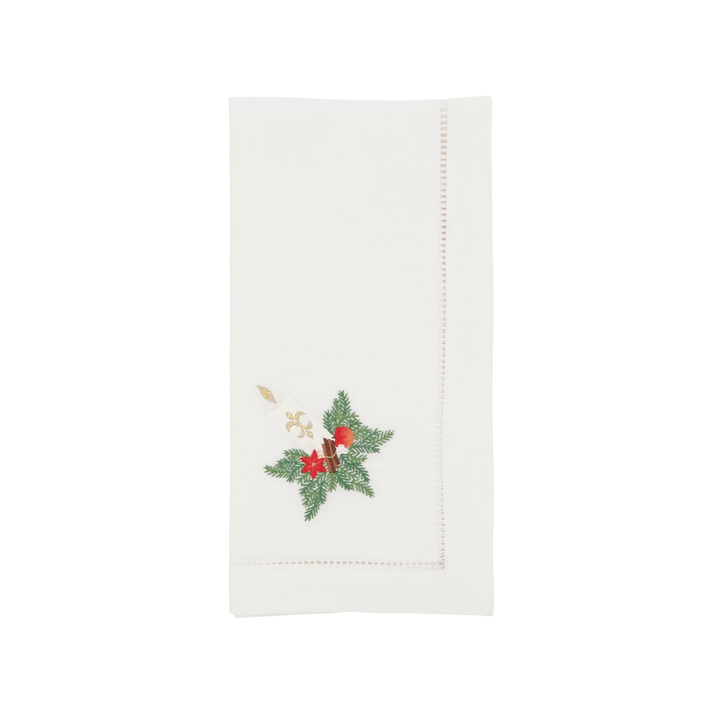 White Embroidered Candle Napkins 100% cotton, 20 Inch Square (6 pcs.)