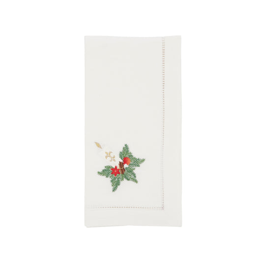White Embroidered Candle Napkins 100% cotton, 20 Inch Square (6 pcs.)