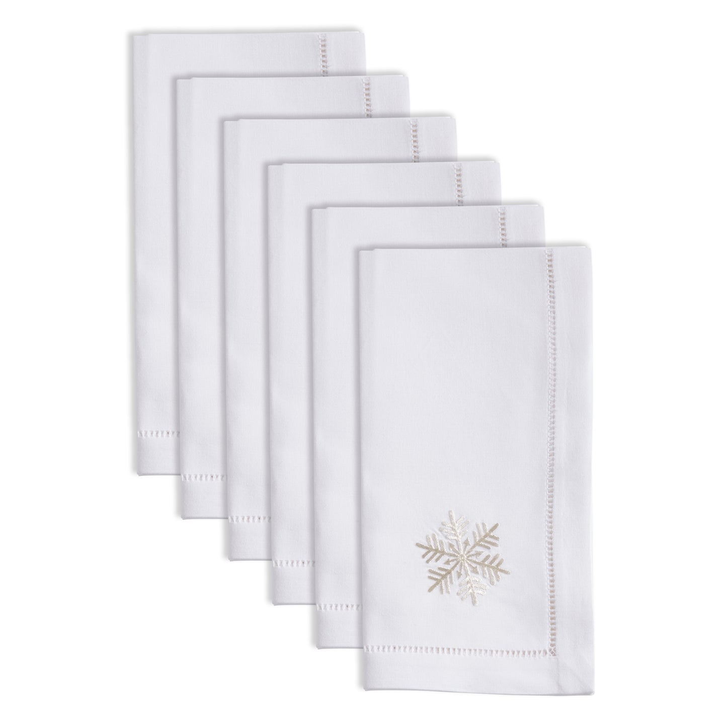 White Embroidered Snowflake Napkins 100% cotton, 20 Inch Square (6 pcs.)