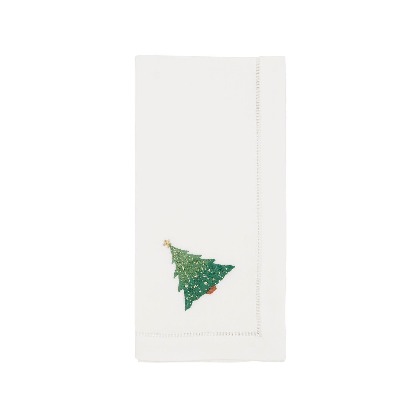 White Embroidered Christmas Tree Napkins 100% cotton, 20 Inch Square (6 pcs.)