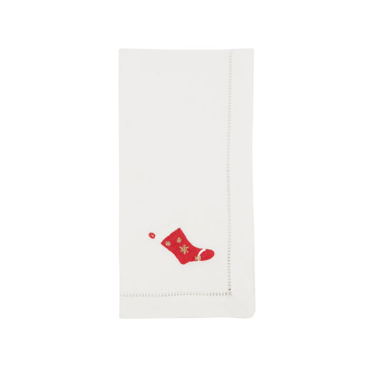 White Embroidered Stocking Napkins 100% cotton, 20 Inch Square (6 pcs.)