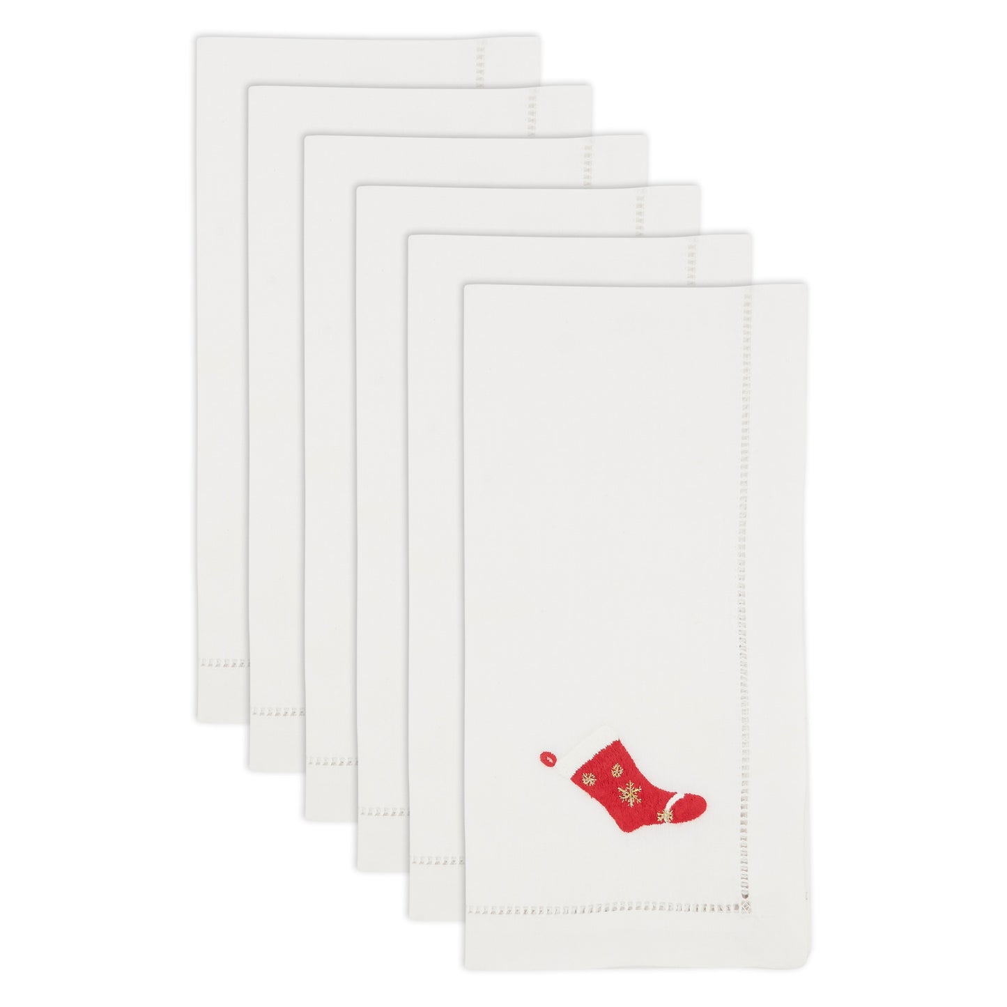 White Embroidered Stocking Napkins 100% cotton, 20 Inch Square (6 pcs.)