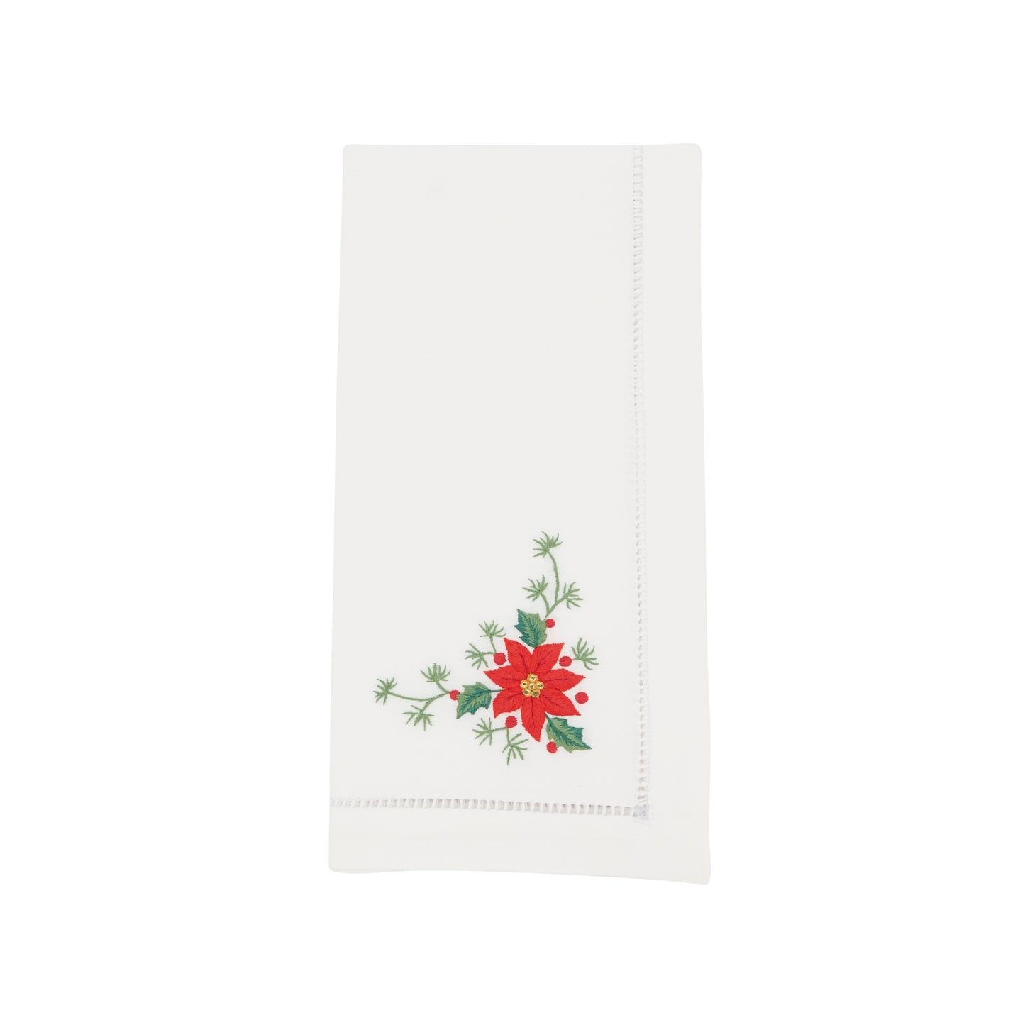 White Embroidered Poinsettia Napkins 100% cotton, 20 Inch Square (6 pcs.)