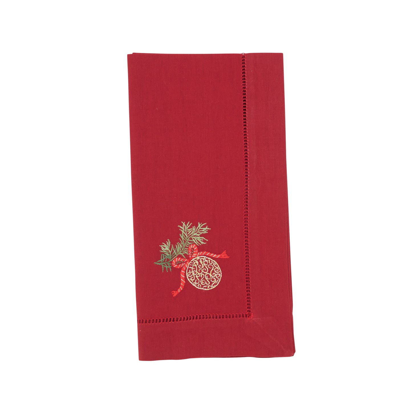 Red Embroidered Ornament Hemstitch Napkins 100% cotton, 20 Inch Square (6 pcs.)