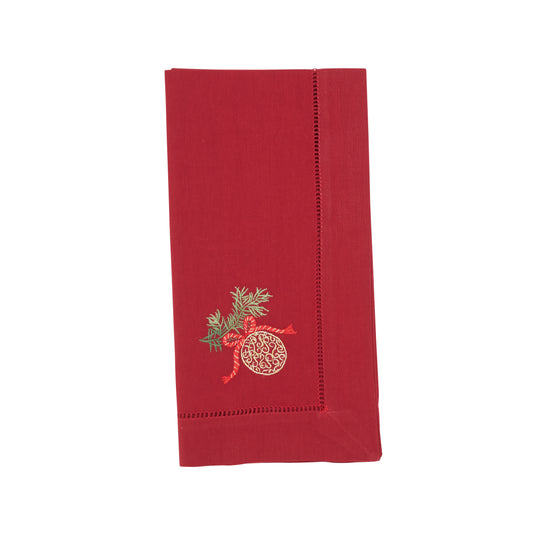 Red Embroidered Ornament Hemstitch Napkins 100% cotton, 20 Inch Square (6 pcs.)