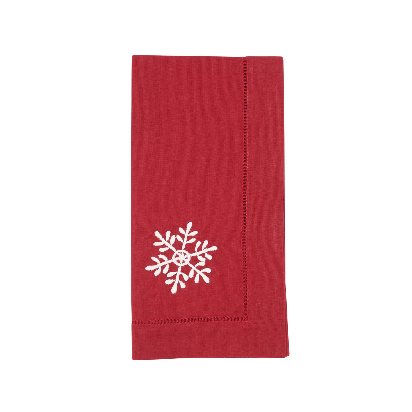Red Embroidered Snowflake Hemstitch Napkins 100% cotton, 20 Inch Square (6 pcs.)