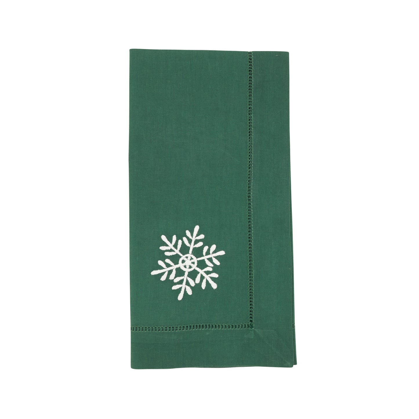 Jasper Green Embroidered Snowflake Hemstitch Napkins 100% cotton, 20 Inch Square (6 pcs.)