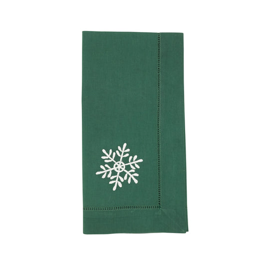 Jasper Green Embroidered Snowflake Hemstitch Napkins 100% cotton, 20 Inch Square (6 pcs.)
