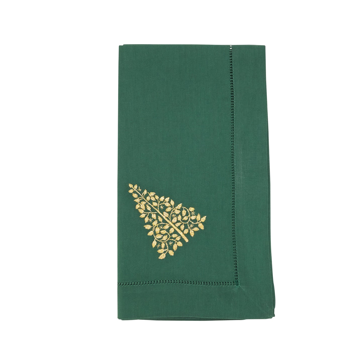 Jasper Green Embroidered Christmas Tree Hemstitch Napkins 100% cotton, 20 Inch Square (6 pcs.)