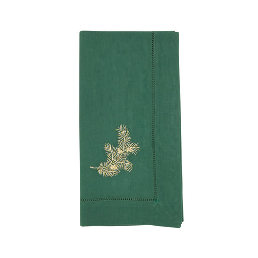Jasper Green Embroidered Pine Needle Hemstitch Napkins 100% cotton, 20 Inch Square (6 pcs.)