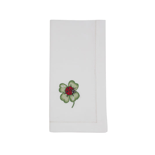 White Embroidered Lady Bug Hemstitch Napkins 100% cotton, 20 Inch Square (6 pcs.)