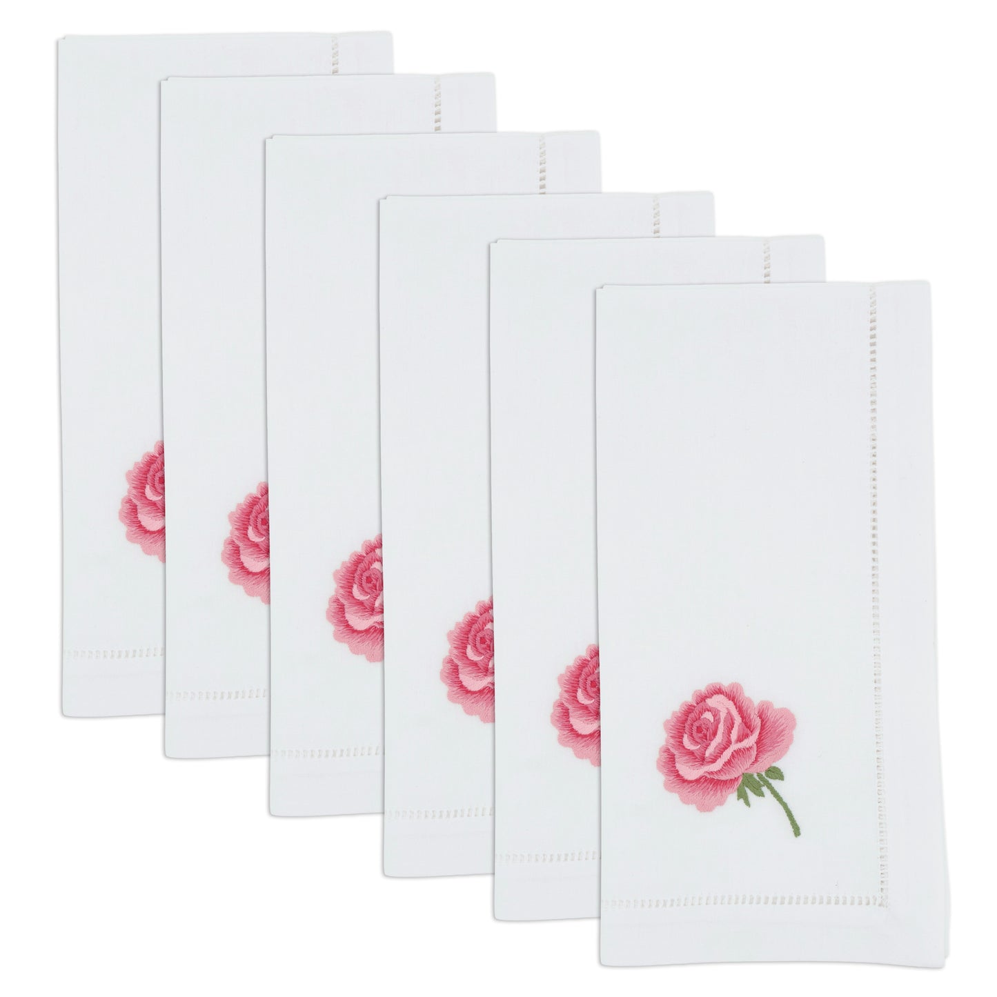 Pink Embroidered Rose Napkins 100% cotton, 20 Inch Square (6 pcs.)