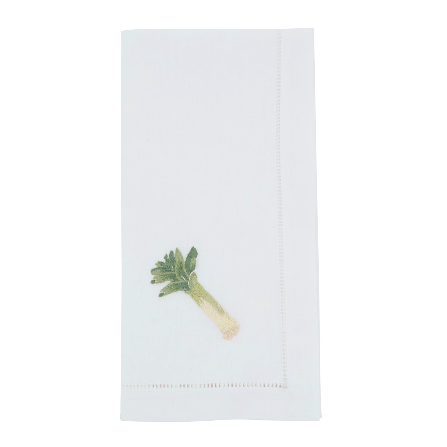 Green Embroidered Leek Napkins 100% cotton, 20 Inch Square (6 pcs.)