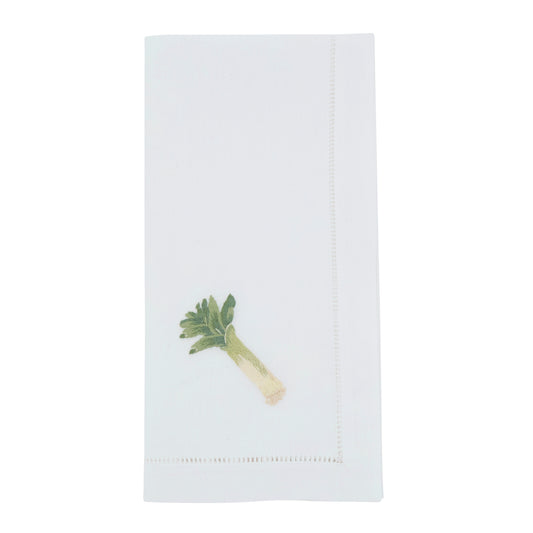 Green Embroidered Leek Napkins 100% cotton, 20 Inch Square (6 pcs.)