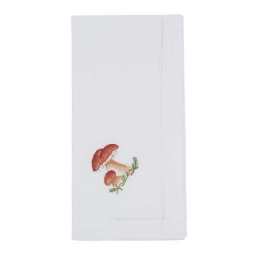Brown Embroidered Mushrooms Napkins 100% cotton, 20 Inch Square (6 pcs.)