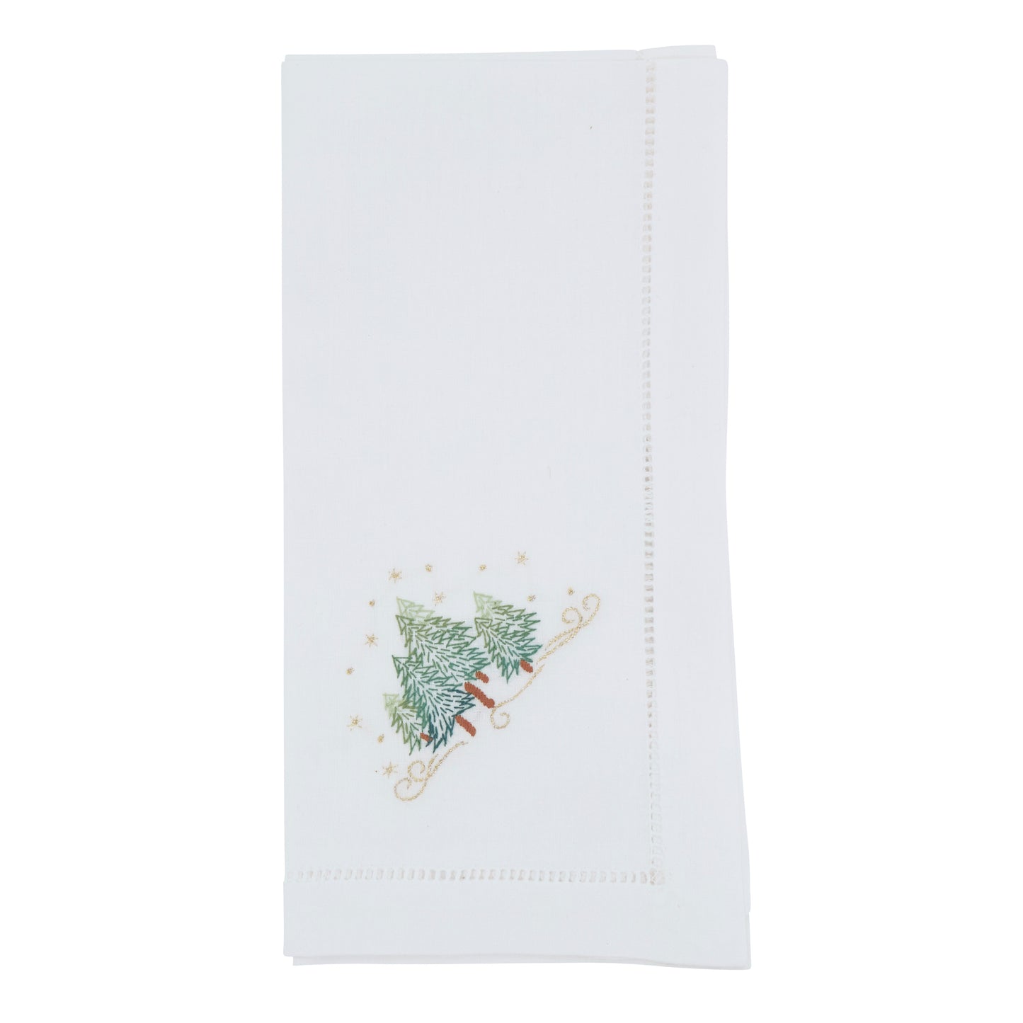 Green Embroidered Pine Trees Napkins 100% cotton, 20 Inch Square (6 pcs.)