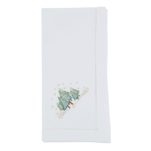 Green Embroidered Pine Trees Napkins 100% cotton, 20 Inch Square (6 pcs.)