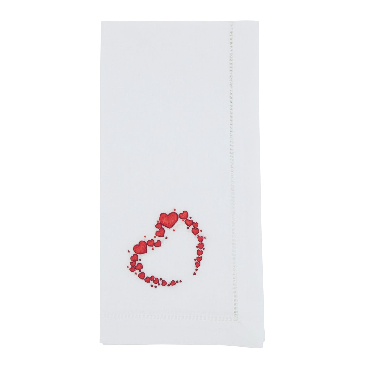 Red Embroidered Heart Napkins 100% cotton, 20 Inch Square (6 pcs.)