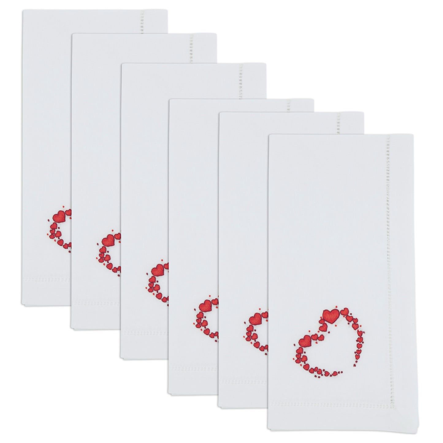 Red Embroidered Heart Napkins 100% cotton, 20 Inch Square (6 pcs.)