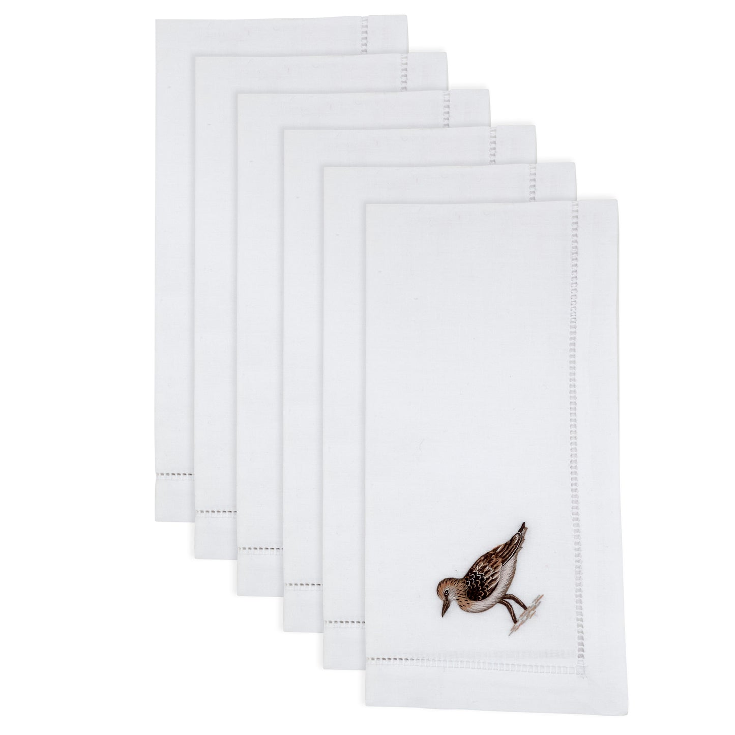 White Embroidered Bird Hemstitch Napkins 100% cotton, 20 Inch Square (6 pcs.)
