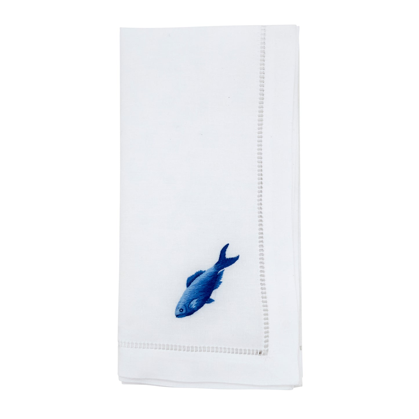White Embroidered Fish Hemstitch Napkins 100% cotton, 20 Inch Square (6 pcs.)