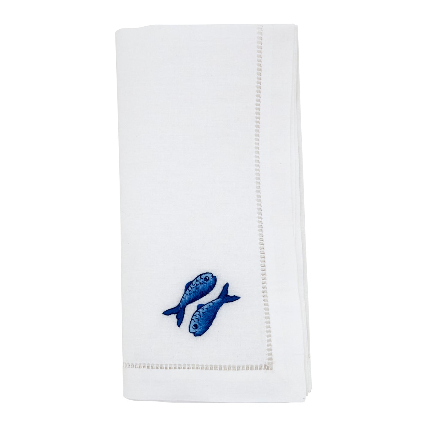White Embroidered Fish Hemstitch Napkins 100% cotton, 20 Inch Square (6 pcs.)
