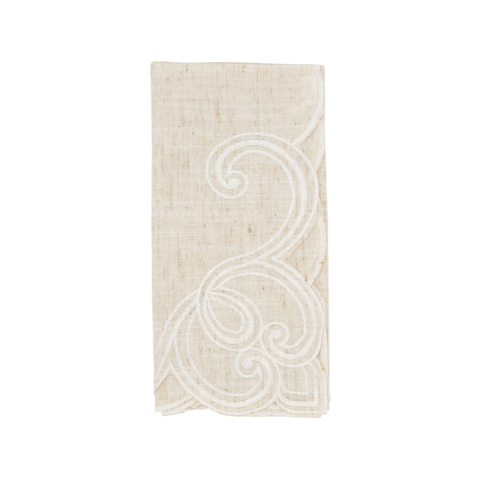 Natural Embroidered Design Napkins 75% polyester - 25% linen, 20 Inch Square (4 pcs.)