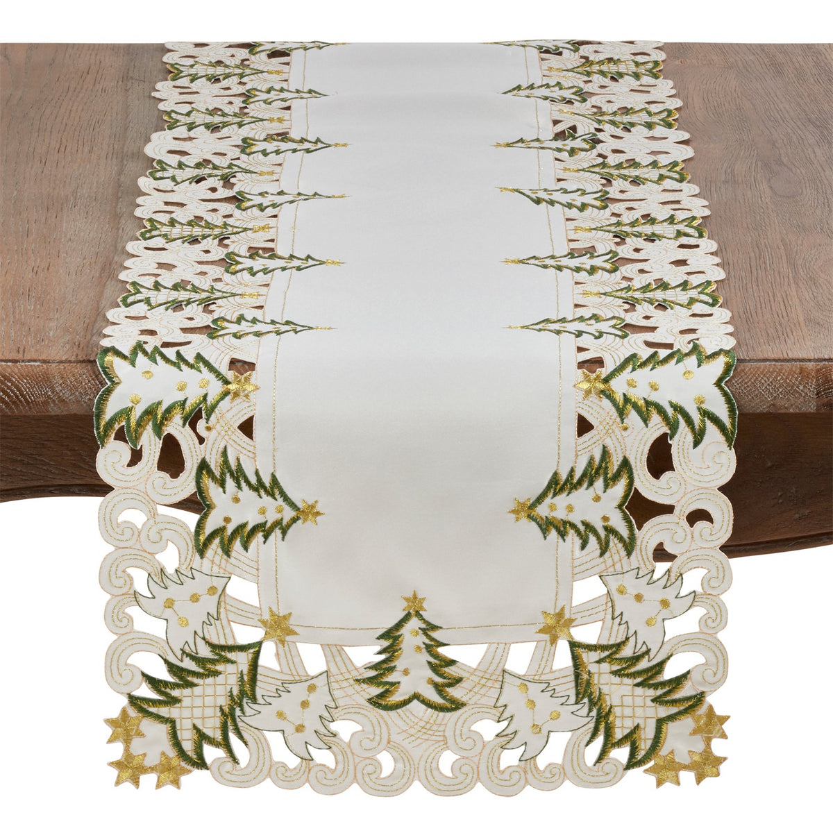 Christmas Ivory Off-White Christmas Tree Table Runner, 100% Polyester