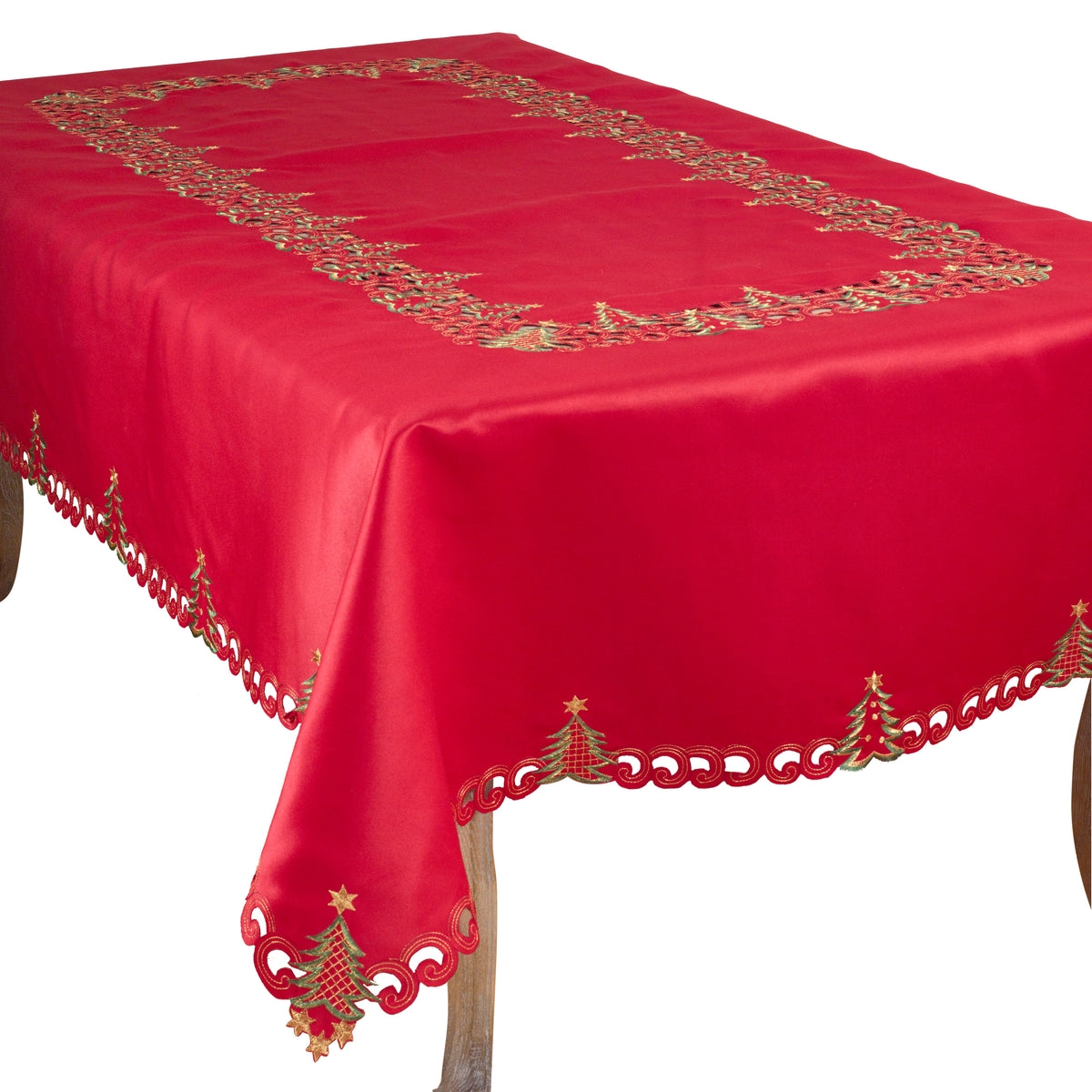 Red  Christmas Tree Tablecloth  100% Polyester