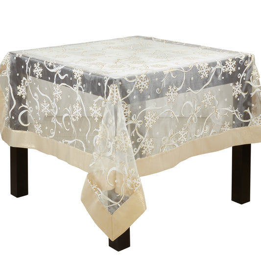 Gold  Printed Snowflake and Ribbon Topper  100% polyester
