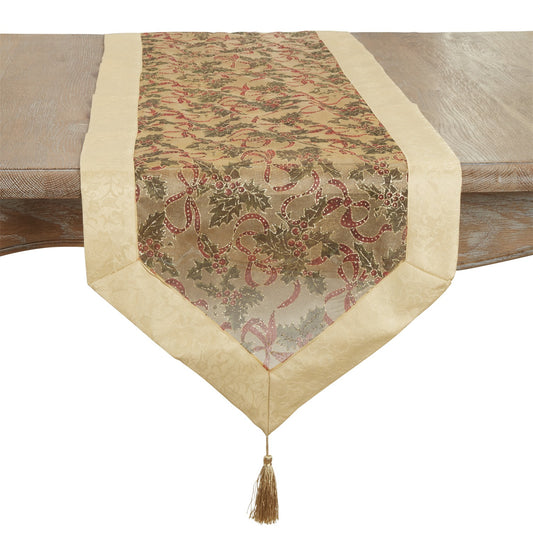 Christmas Gold Printed Christmas Table Runner, 100% Polyester