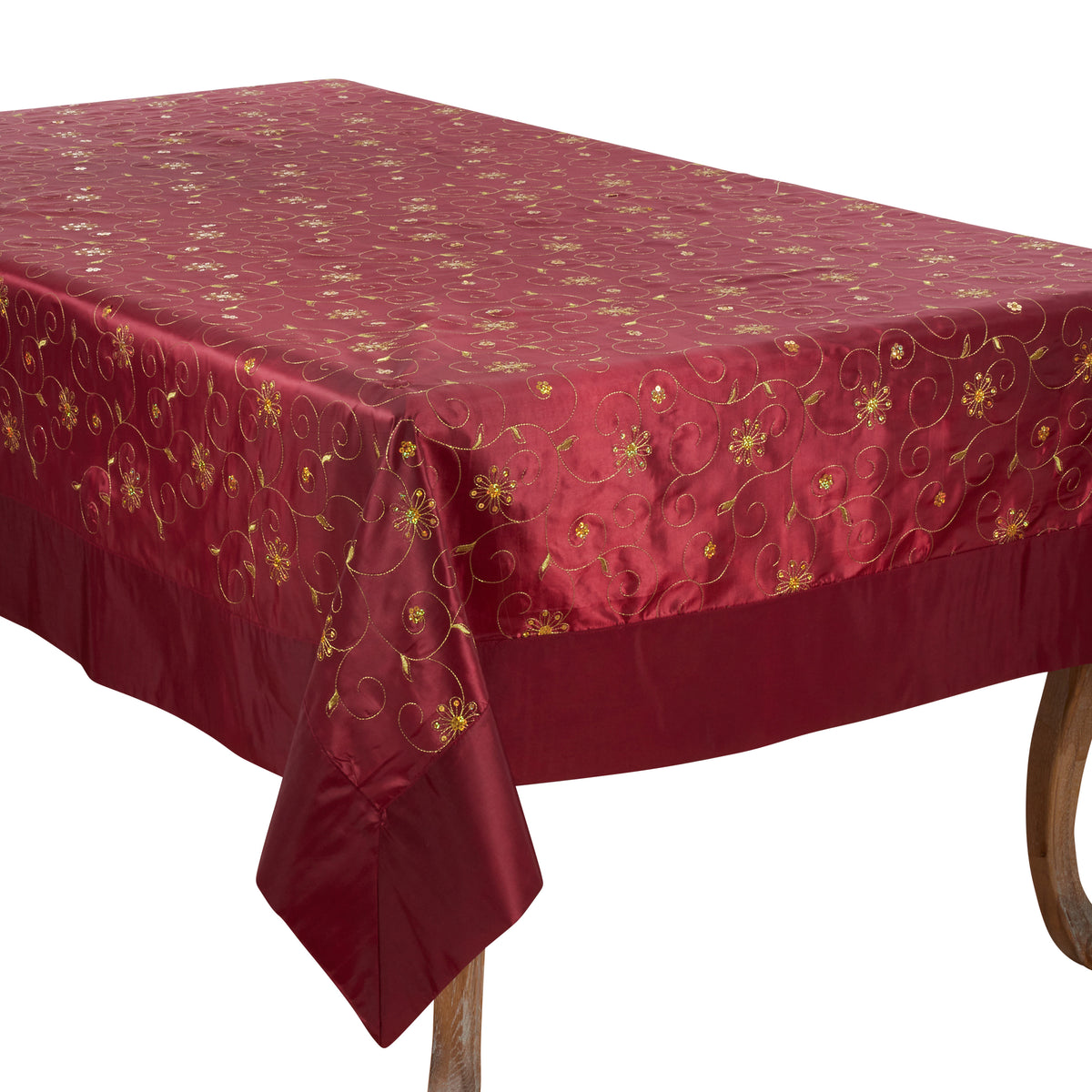 Burgundy  Embroidered and Sequined Tablecloth  100% polyester